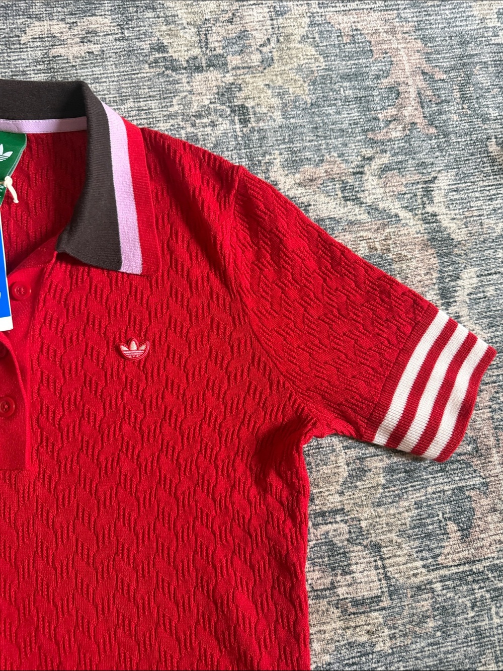 adidas Red Polo with Black and Pink Contrast Collar - Picture 2 of 4